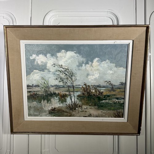 Huile sur toile XXe paysage de Camargue par Ely Laumonier L9615