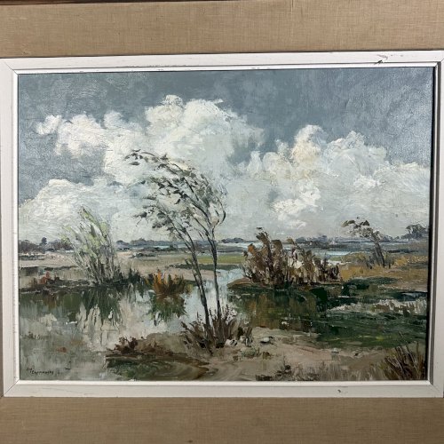 Huile sur toile XXe paysage de Camargue par Ely Laumonier L9615