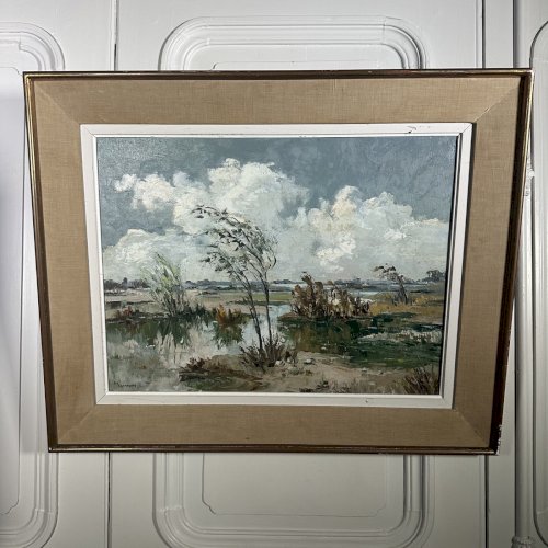 Huile sur toile XXe paysage de Camargue par Ely Laumonier L9615