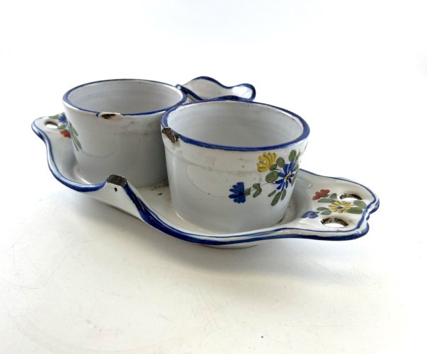 Huilier Vinaigrier Lunéville KG St-Clément – Faïence Fleurie Peinte Main XIXe