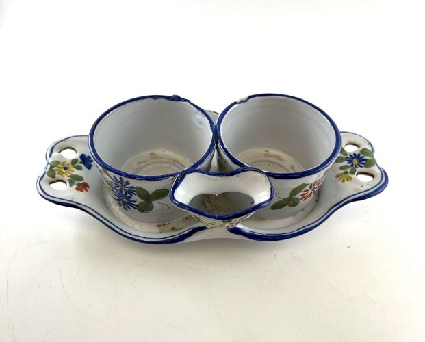 Huilier Vinaigrier Lunéville KG St-Clément – Faïence Fleurie Peinte Main XIXe