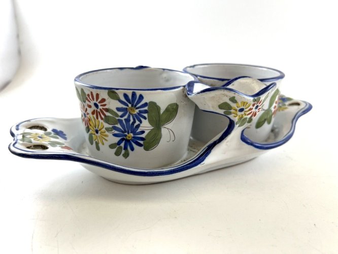 Huilier Vinaigrier Lunéville KG St-Clément – Faïence Fleurie Peinte Main XIXe