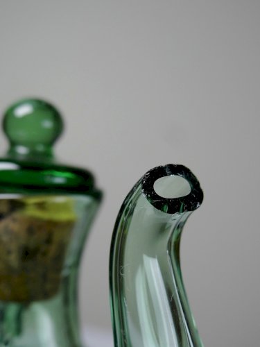 Huilier & Vinaigrier verre soufflé vintage sur support fer forgé Italie