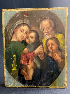 Icône orthodoxe grecque représentant la Sainte Famille fin XVIIIe vers 1780