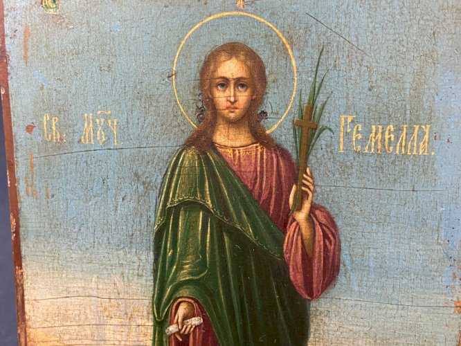 Icône orthodoxe grecque XIXe représentant le martyr Saint Gemelle