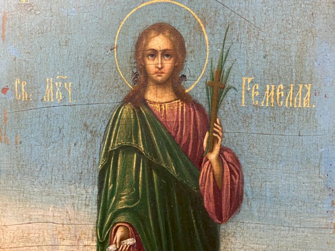 Icône orthodoxe grecque XIXe représentant le martyr Saint Gemelle