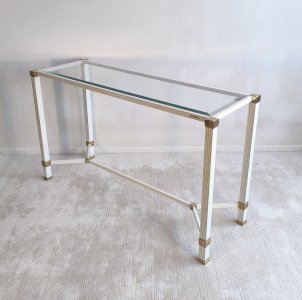 Iconique rare console blanche à entretoise design, signée Pierre Vandel Paris, en excellent état