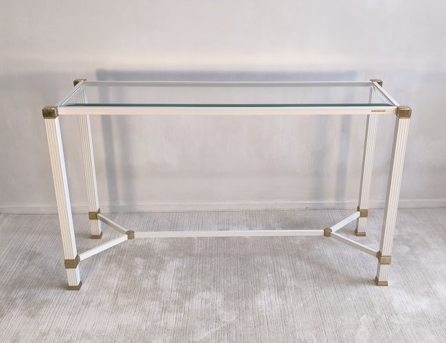 Iconique rare console blanche à entretoise design, signée Pierre Vandel Paris, en excellent état