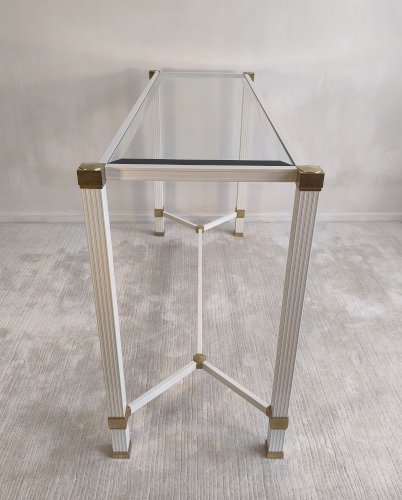 Iconique rare console blanche à entretoise design, signée Pierre Vandel Paris, en excellent état