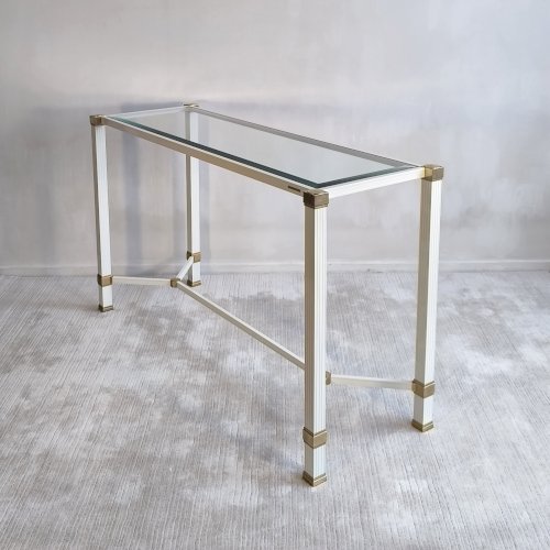 Iconique rare console blanche à entretoise design, signée Pierre Vandel Paris, en excellent état