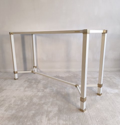 Iconique rare console blanche à entretoise design, signée Pierre Vandel Paris, en excellent état