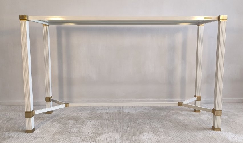 Iconique rare console blanche à entretoise design, signée Pierre Vandel Paris, en excellent état