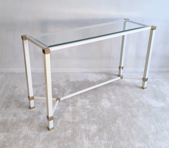 Iconique rare console blanche à entretoise design, signée Pierre Vandel Paris, en excellent état