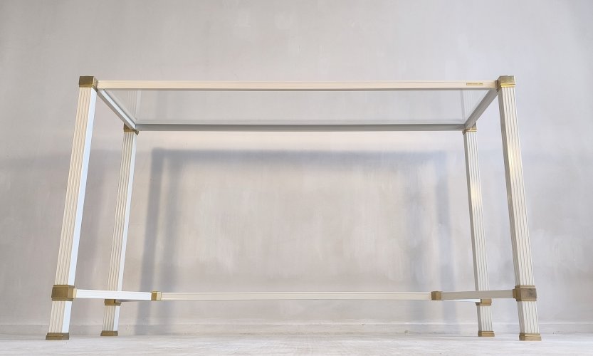 Iconique rare console blanche à entretoise design, signée Pierre Vandel Paris, en excellent état