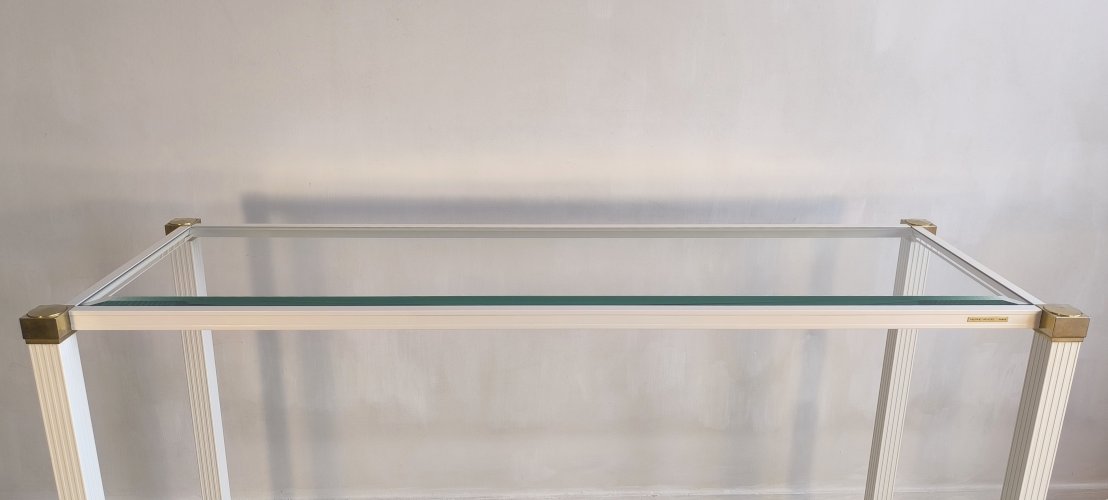 Iconique rare console blanche à entretoise design, signée Pierre Vandel Paris, en excellent état