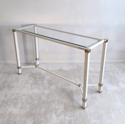 Iconique rare console blanche à entretoise design, signée Pierre Vandel Paris, en excellent état