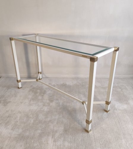 Iconique rare console blanche à entretoise design, signée Pierre Vandel Paris, en excellent état
