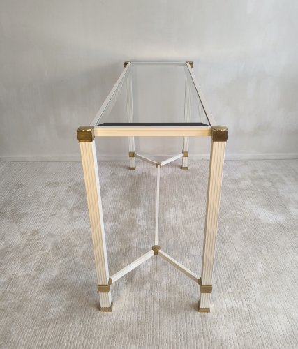 Iconique rare console blanche à entretoise design, signée Pierre Vandel Paris, en excellent état