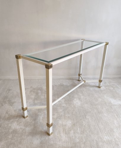 Iconique rare console blanche à entretoise design, signée Pierre Vandel Paris, en excellent état