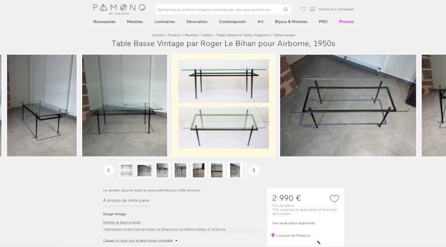 Iconique Table basse Roger Le Bihan pour Airborne 1960-70 - Design minimaliste, France 
