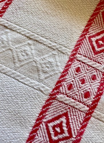 Iinge  de Maison ancien 19e -torchon serviettes d’apparat blanc et rouge coton