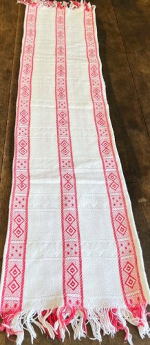 Iinge  de Maison ancien 19e -torchon serviettes d’apparat blanc et rouge coton