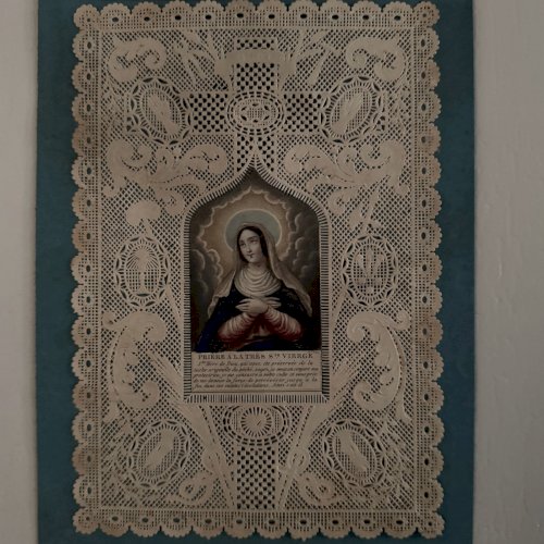 Image pieuse canivet de la Sainte Vierge XIXe A5776