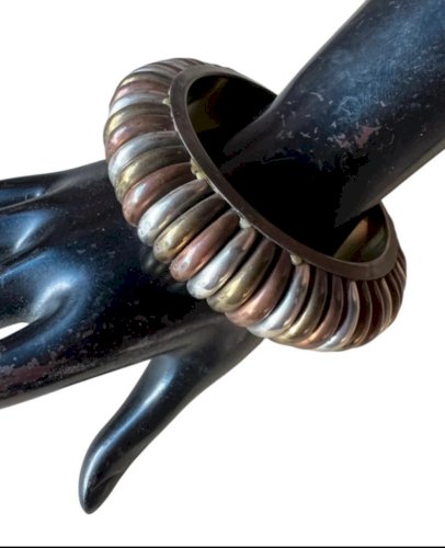 Important Bracelet Jonc  Vintage Vers 1980 Trois Couleurs Hippie Cuivre Laiton