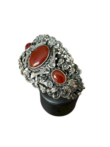 Important bracelet manchette argent massif XIXe siècle vintage Ancien Florale