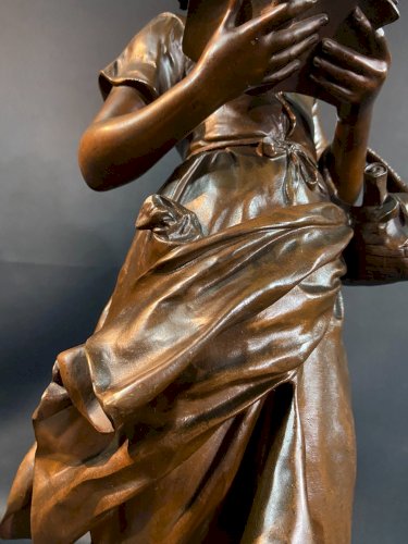 Important bronze fin XIXe Mathurin MOREAU 1822-1912 Jeune fille à la lecture