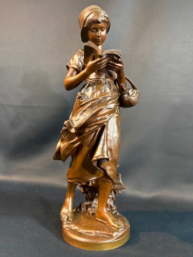 Important bronze fin XIXe Mathurin MOREAU 1822-1912 Jeune fille à la lecture