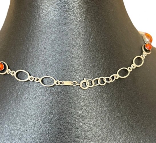 Important Collier Argent 925  -ambre - Vintage - Design - Moderniste