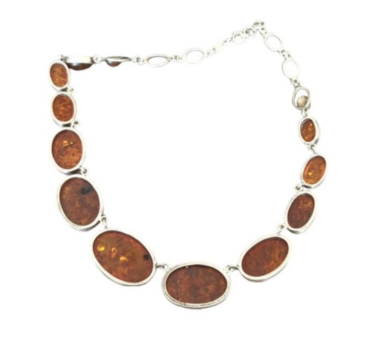 Important Collier Argent 925  -ambre - Vintage - Design - Moderniste