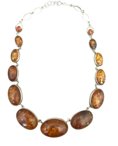 Important Collier Argent 925  -ambre - Vintage - Design - Moderniste