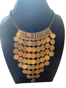 Important Vintage Gold Plastron Necklace Circa 1970 with Multiple Hammered Pendants