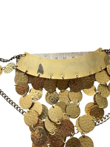 Important Collier Plastron doré vintage Vers 1970 multiple Pampilles Martelées
