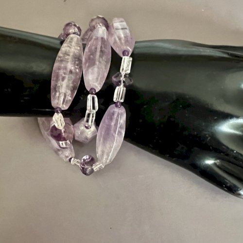 Important Collier  vintage perles Minéral Améthyste et Perles  Cristal de roche