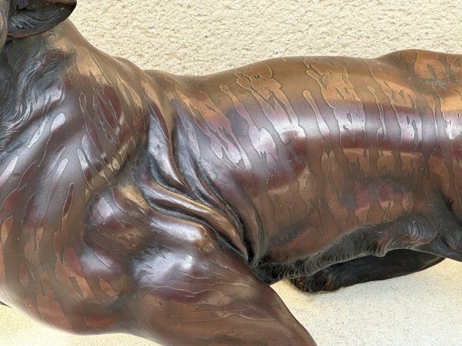 IMPORTANT OKIMONO TIGRE EN BRONZE JAPON  MEIJI XIXEME SIGNÉ 80 Cm YEUX SULFURE