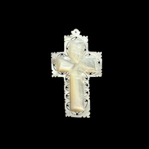 Important pendentif croix XIXe siècle unisexe nacre sculpté Jérusalem religion