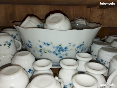 Important service Arcopal Myosotis / Veronica – Lot complet indissociable – État exceptionnel