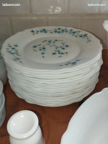 Important service Arcopal Myosotis / Veronica – Lot complet indissociable – État exceptionnel