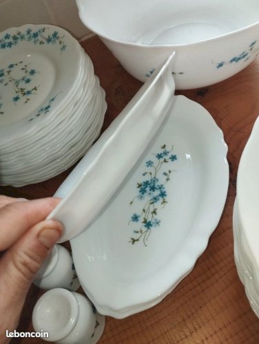 Important service Arcopal Myosotis / Veronica – Lot complet indissociable – État exceptionnel