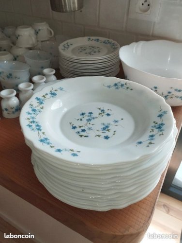 Important service Arcopal Myosotis / Veronica – Lot complet indissociable – État exceptionnel