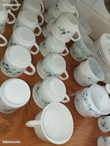 Important service Arcopal Myosotis / Veronica – Lot complet indissociable – État exceptionnel