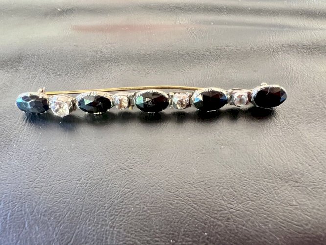 Importante Ancienne Broche Barette Pierres Du Rhin Sertie Argent Xixe Siècle