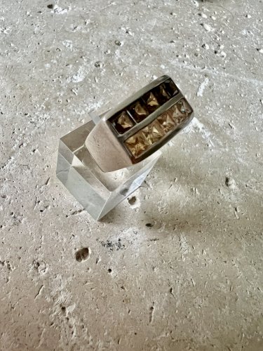 importante bague en argent massif style Tank, Pierres Fines Poinçonné Vintage