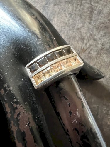 importante bague en argent massif style Tank, Pierres Fines Poinçonné Vintage