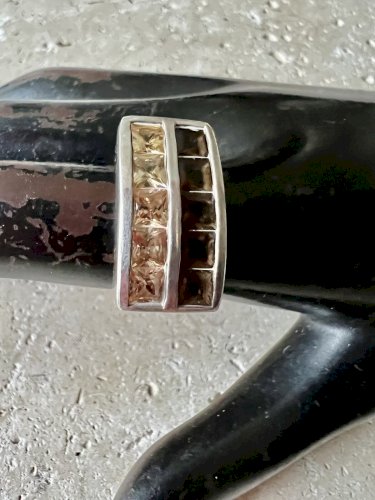 importante bague en argent massif style Tank, Pierres Fines Poinçonné Vintage