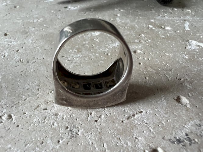 importante bague en argent massif style Tank, Pierres Fines Poinçonné Vintage