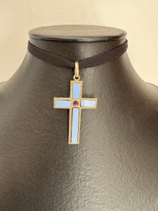 Importante croix 19e Napoléon III grenat et verre art Populaire